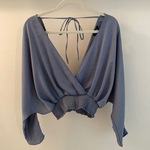 Express dusty blue cropped blouse